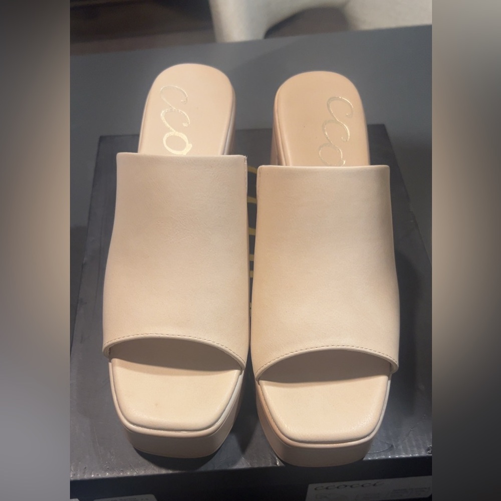 CCOCCI Cream Mules Square-Toe Minimalist Design